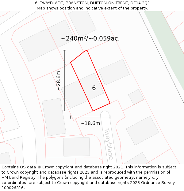 6, TWAYBLADE, BRANSTON, BURTON-ON-TRENT, DE14 3QF: Plot and title map