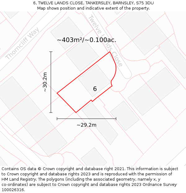 6, TWELVE LANDS CLOSE, TANKERSLEY, BARNSLEY, S75 3DU: Plot and title map