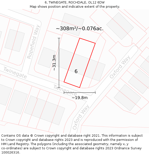 6, TWINEGATE, ROCHDALE, OL12 6DW: Plot and title map