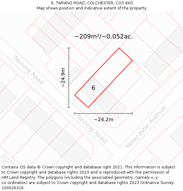 6, TWINING ROAD, COLCHESTER, CO3 9XG: Plot and title map