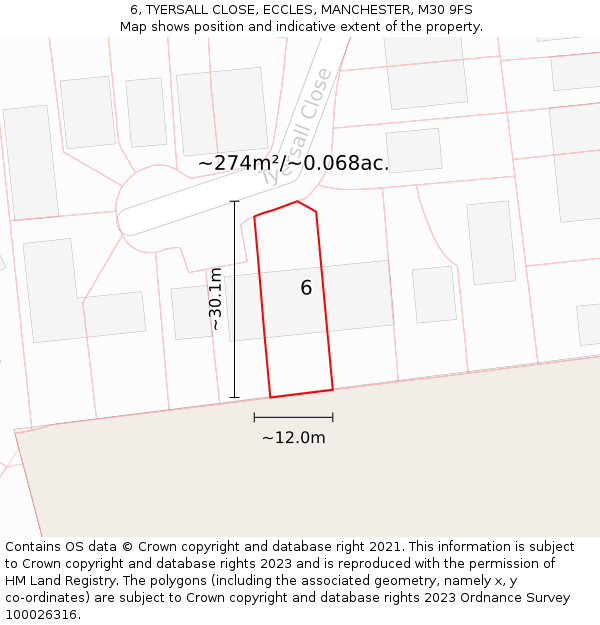 6, TYERSALL CLOSE, ECCLES, MANCHESTER, M30 9FS: Plot and title map