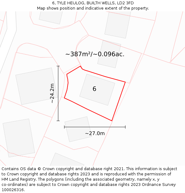 6, TYLE HEULOG, BUILTH WELLS, LD2 3FD: Plot and title map