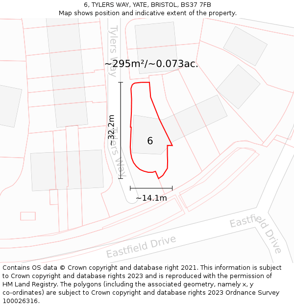 6, TYLERS WAY, YATE, BRISTOL, BS37 7FB: Plot and title map