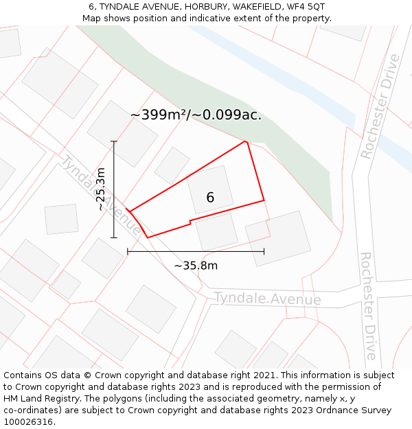6, TYNDALE AVENUE, HORBURY, WAKEFIELD, WF4 5QT: Plot and title map