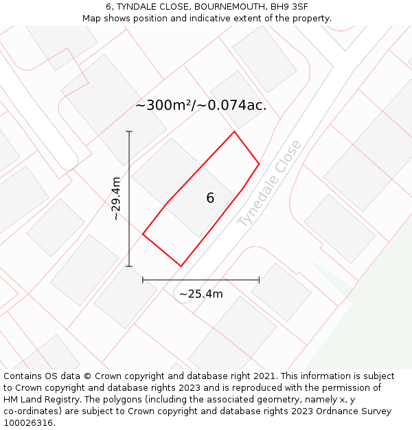 6, TYNDALE CLOSE, BOURNEMOUTH, BH9 3SF: Plot and title map