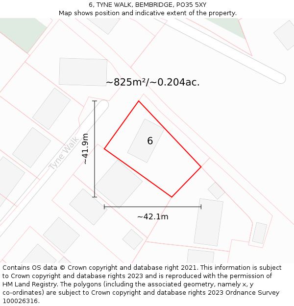 6, TYNE WALK, BEMBRIDGE, PO35 5XY: Plot and title map