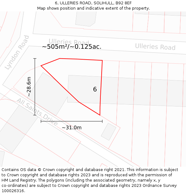 6, ULLERIES ROAD, SOLIHULL, B92 8EF: Plot and title map