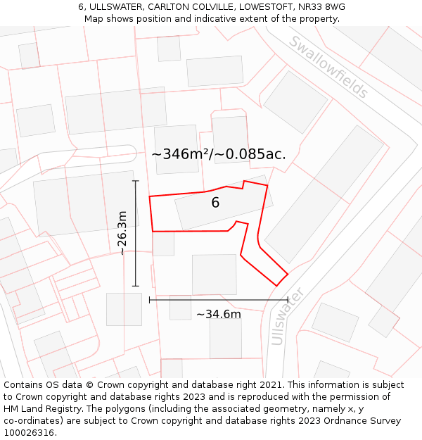 6, ULLSWATER, CARLTON COLVILLE, LOWESTOFT, NR33 8WG: Plot and title map