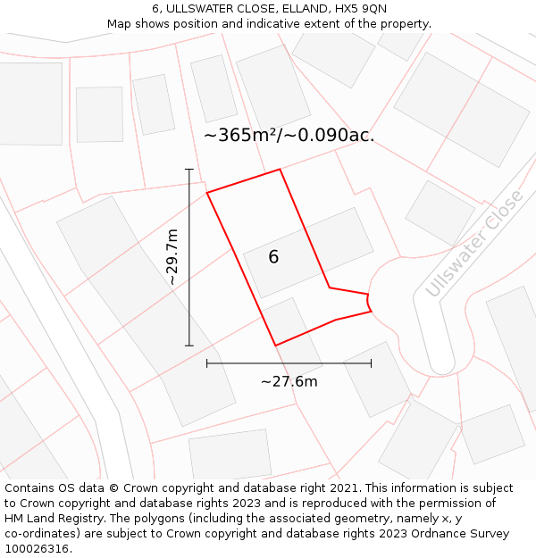 6, ULLSWATER CLOSE, ELLAND, HX5 9QN: Plot and title map