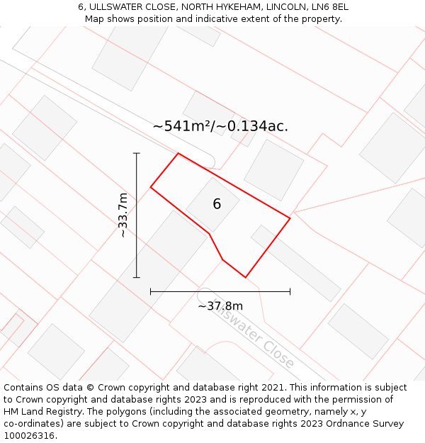 6, ULLSWATER CLOSE, NORTH HYKEHAM, LINCOLN, LN6 8EL: Plot and title map
