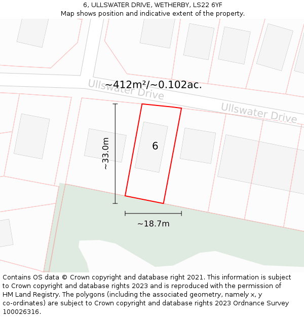 6, ULLSWATER DRIVE, WETHERBY, LS22 6YF: Plot and title map