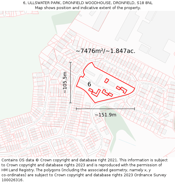 6, ULLSWATER PARK, DRONFIELD WOODHOUSE, DRONFIELD, S18 8NL: Plot and title map