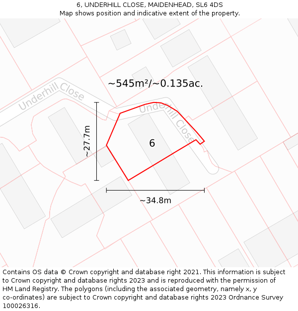 6, UNDERHILL CLOSE, MAIDENHEAD, SL6 4DS: Plot and title map