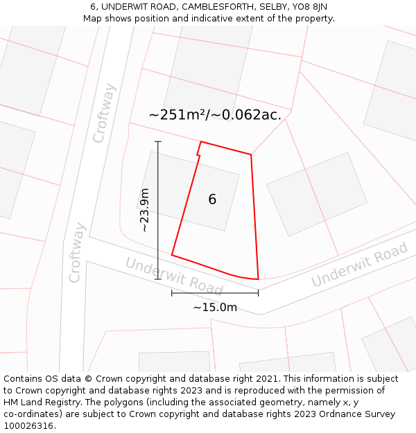 6, UNDERWIT ROAD, CAMBLESFORTH, SELBY, YO8 8JN: Plot and title map