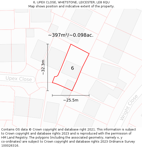 6, UPEX CLOSE, WHETSTONE, LEICESTER, LE8 6QU: Plot and title map