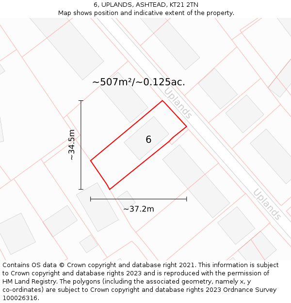 6, UPLANDS, ASHTEAD, KT21 2TN: Plot and title map