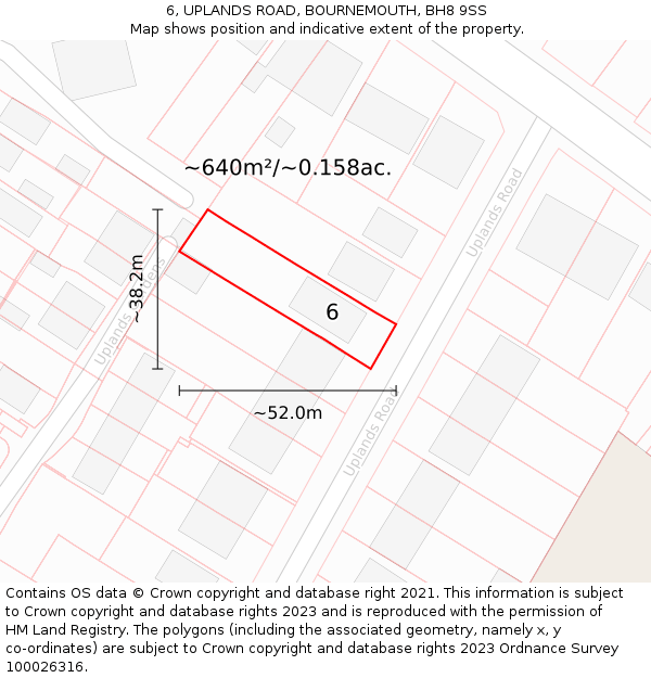 6, UPLANDS ROAD, BOURNEMOUTH, BH8 9SS: Plot and title map