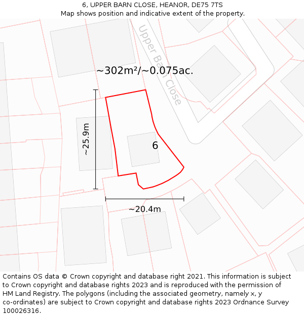 6, UPPER BARN CLOSE, HEANOR, DE75 7TS: Plot and title map