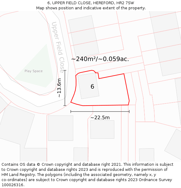 6, UPPER FIELD CLOSE, HEREFORD, HR2 7SW: Plot and title map