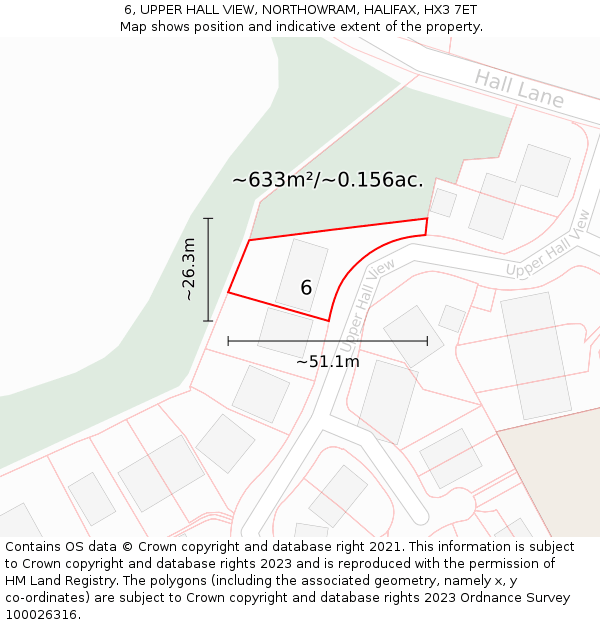 6, UPPER HALL VIEW, NORTHOWRAM, HALIFAX, HX3 7ET: Plot and title map