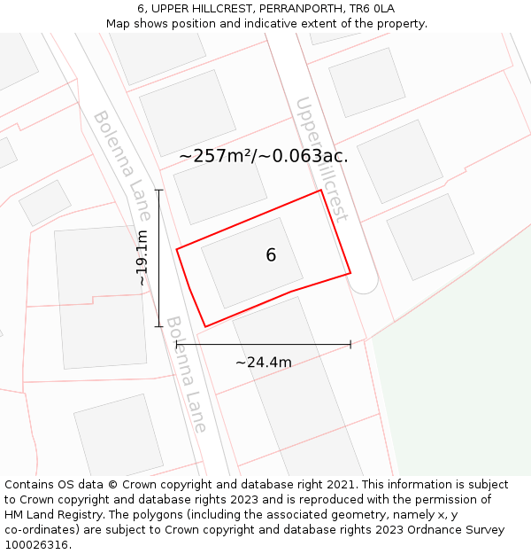 6, UPPER HILLCREST, PERRANPORTH, TR6 0LA: Plot and title map