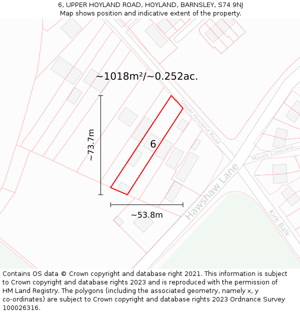 6, UPPER HOYLAND ROAD, HOYLAND, BARNSLEY, S74 9NJ: Plot and title map
