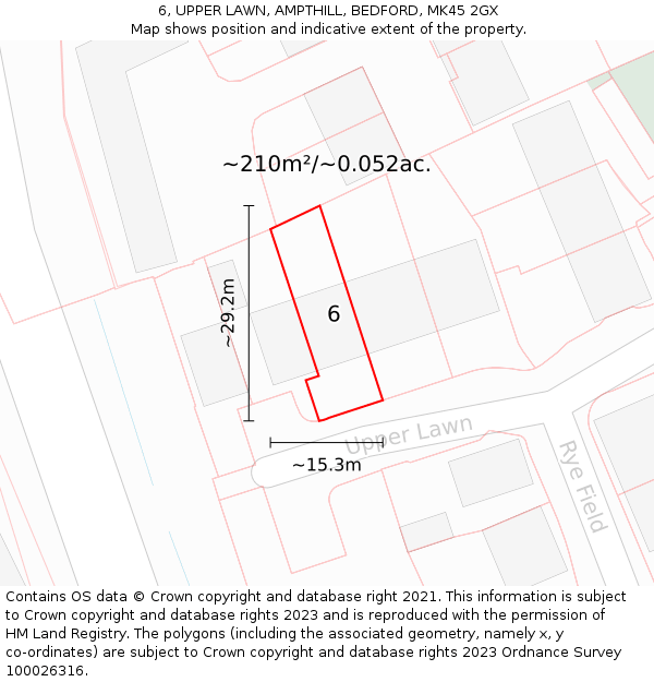 6, UPPER LAWN, AMPTHILL, BEDFORD, MK45 2GX: Plot and title map