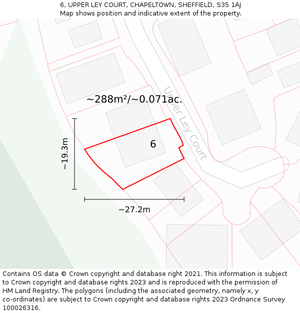 6, UPPER LEY COURT, CHAPELTOWN, SHEFFIELD, S35 1AJ: Plot and title map