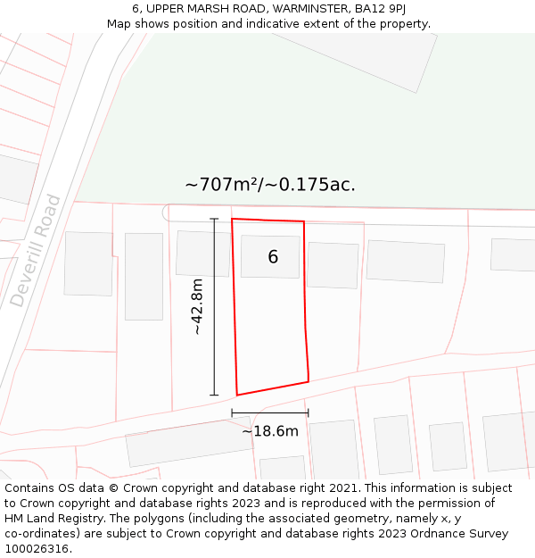 6, UPPER MARSH ROAD, WARMINSTER, BA12 9PJ: Plot and title map
