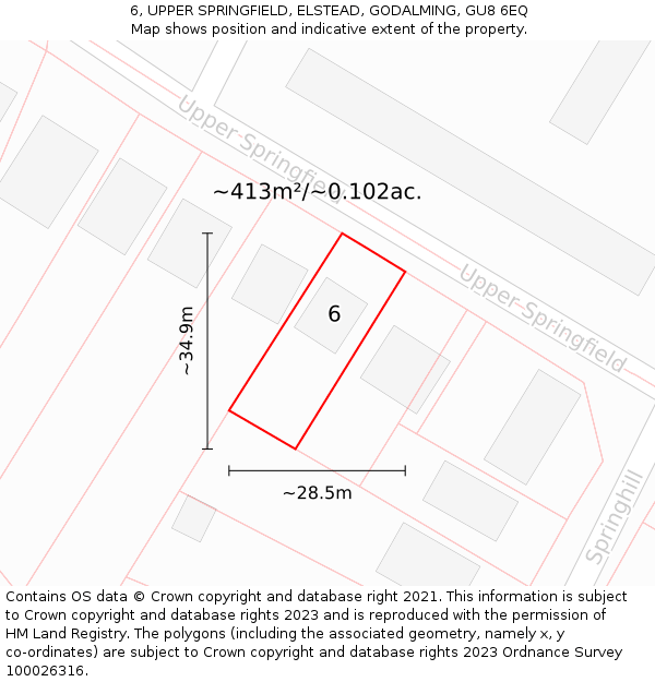 6, UPPER SPRINGFIELD, ELSTEAD, GODALMING, GU8 6EQ: Plot and title map