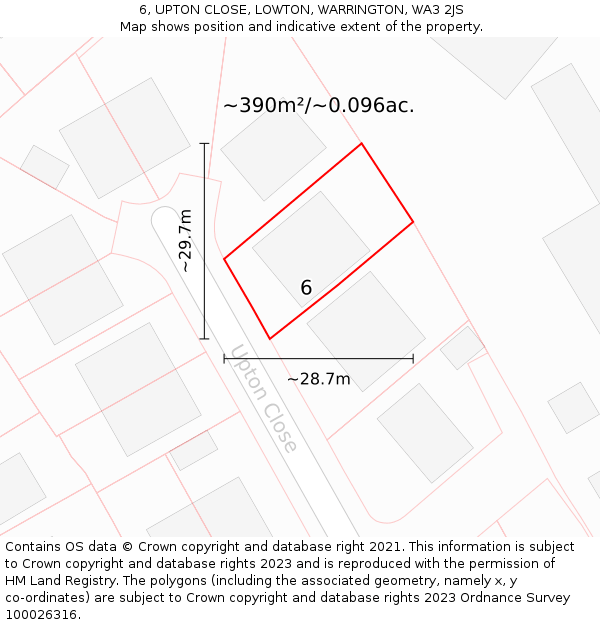 6, UPTON CLOSE, LOWTON, WARRINGTON, WA3 2JS: Plot and title map