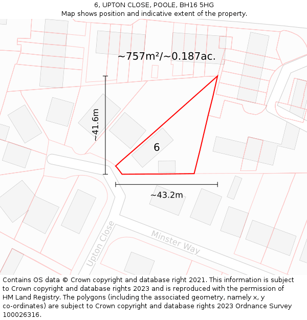 6, UPTON CLOSE, POOLE, BH16 5HG: Plot and title map