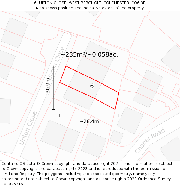 6, UPTON CLOSE, WEST BERGHOLT, COLCHESTER, CO6 3BJ: Plot and title map