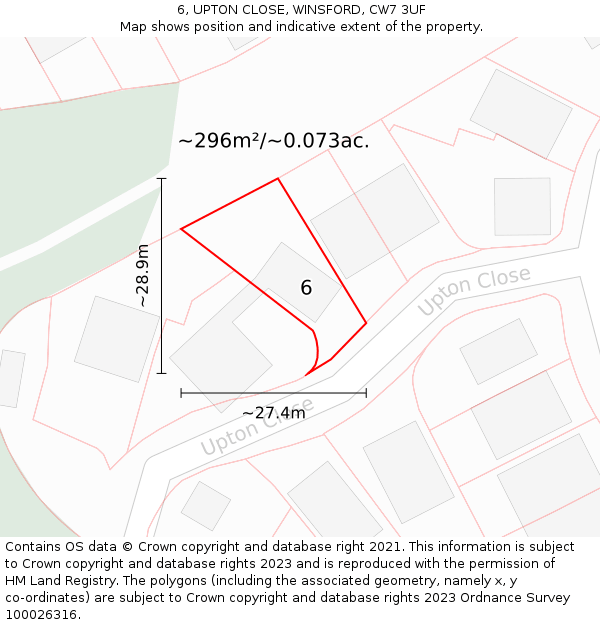 6, UPTON CLOSE, WINSFORD, CW7 3UF: Plot and title map