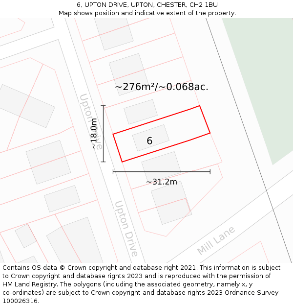 6, UPTON DRIVE, UPTON, CHESTER, CH2 1BU: Plot and title map