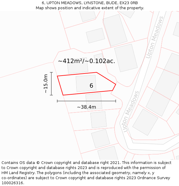 6, UPTON MEADOWS, LYNSTONE, BUDE, EX23 0RB: Plot and title map