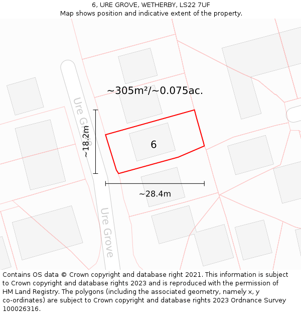 6, URE GROVE, WETHERBY, LS22 7UF: Plot and title map