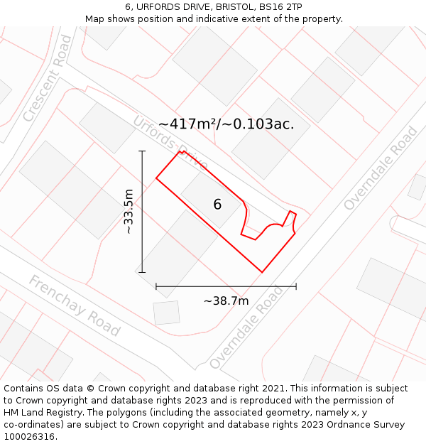 6, URFORDS DRIVE, BRISTOL, BS16 2TP: Plot and title map