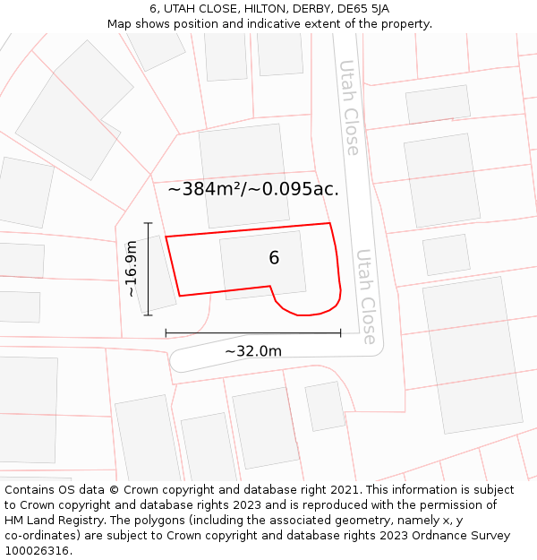 6, UTAH CLOSE, HILTON, DERBY, DE65 5JA: Plot and title map