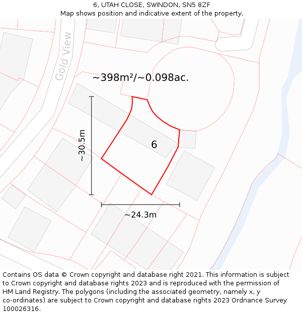 6, UTAH CLOSE, SWINDON, SN5 8ZF: Plot and title map