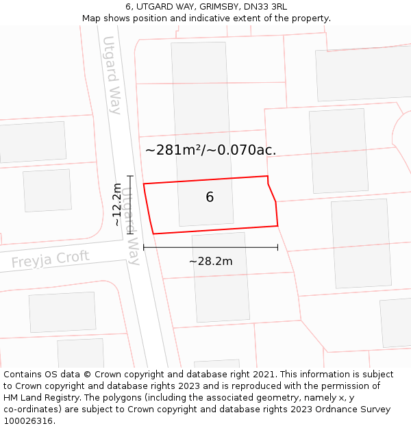 6, UTGARD WAY, GRIMSBY, DN33 3RL: Plot and title map