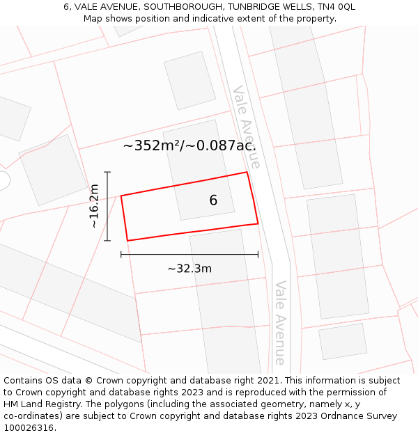 6, VALE AVENUE, SOUTHBOROUGH, TUNBRIDGE WELLS, TN4 0QL: Plot and title map