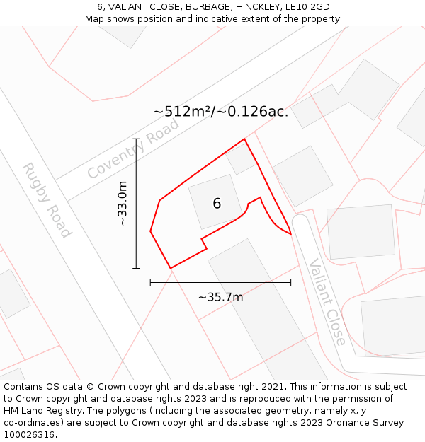 6, VALIANT CLOSE, BURBAGE, HINCKLEY, LE10 2GD: Plot and title map