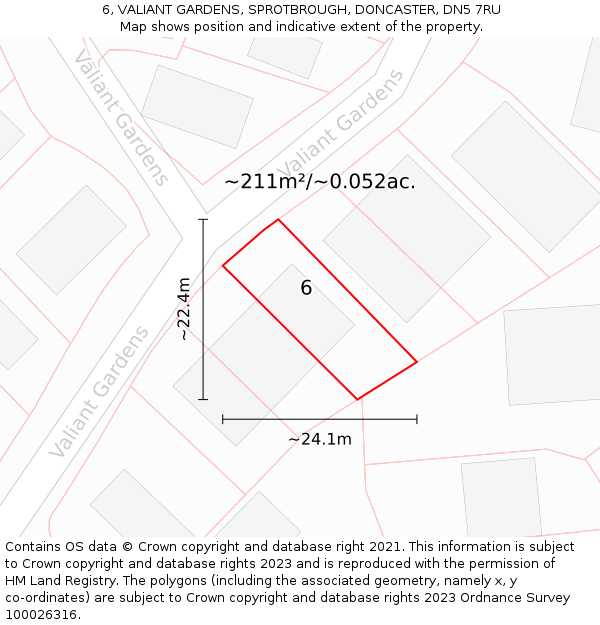 6, VALIANT GARDENS, SPROTBROUGH, DONCASTER, DN5 7RU: Plot and title map