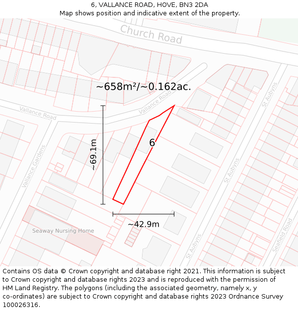 6, VALLANCE ROAD, HOVE, BN3 2DA: Plot and title map