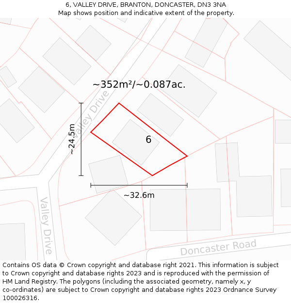 6, VALLEY DRIVE, BRANTON, DONCASTER, DN3 3NA: Plot and title map