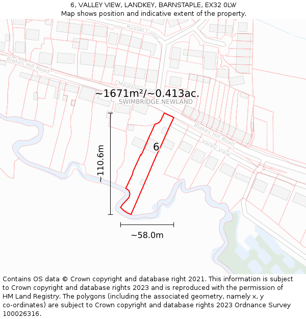 6, VALLEY VIEW, LANDKEY, BARNSTAPLE, EX32 0LW: Plot and title map