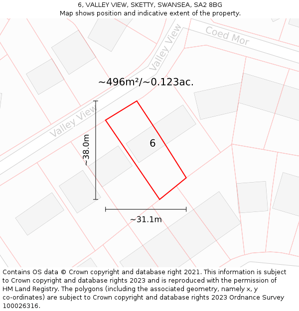 6, VALLEY VIEW, SKETTY, SWANSEA, SA2 8BG: Plot and title map