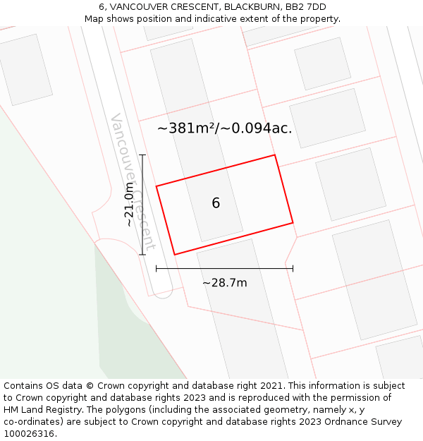6, VANCOUVER CRESCENT, BLACKBURN, BB2 7DD: Plot and title map