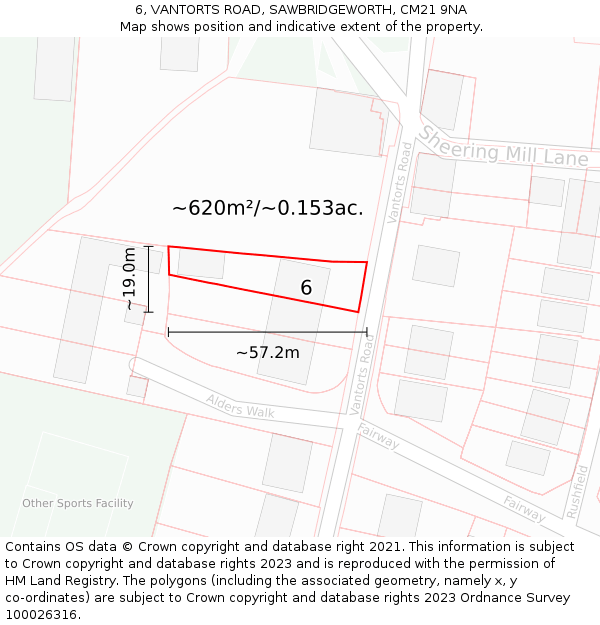 6, VANTORTS ROAD, SAWBRIDGEWORTH, CM21 9NA: Plot and title map